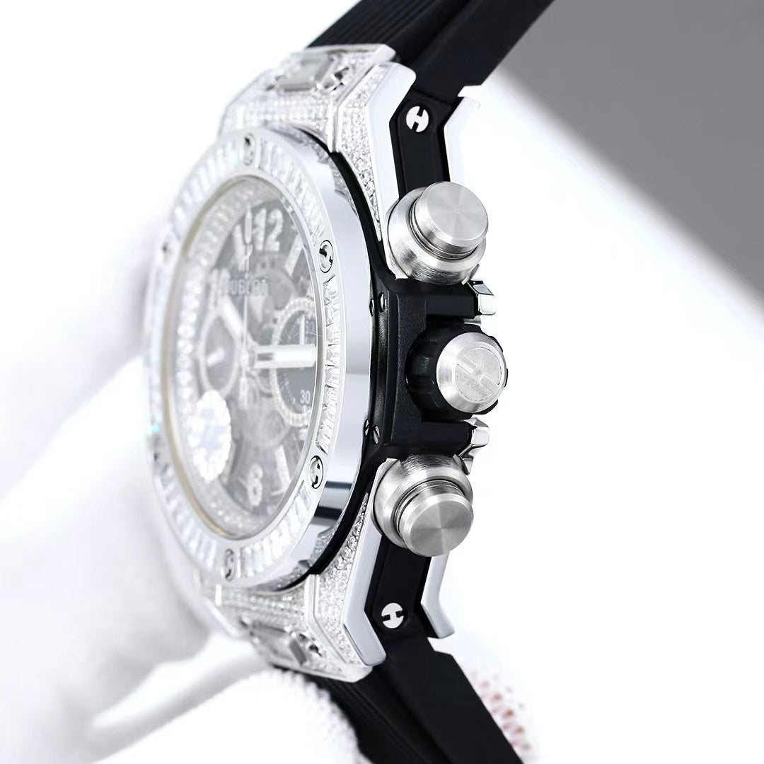 TOP! Silver - Hollow 904L Steel - Black Rubber - Automatic - 42mm