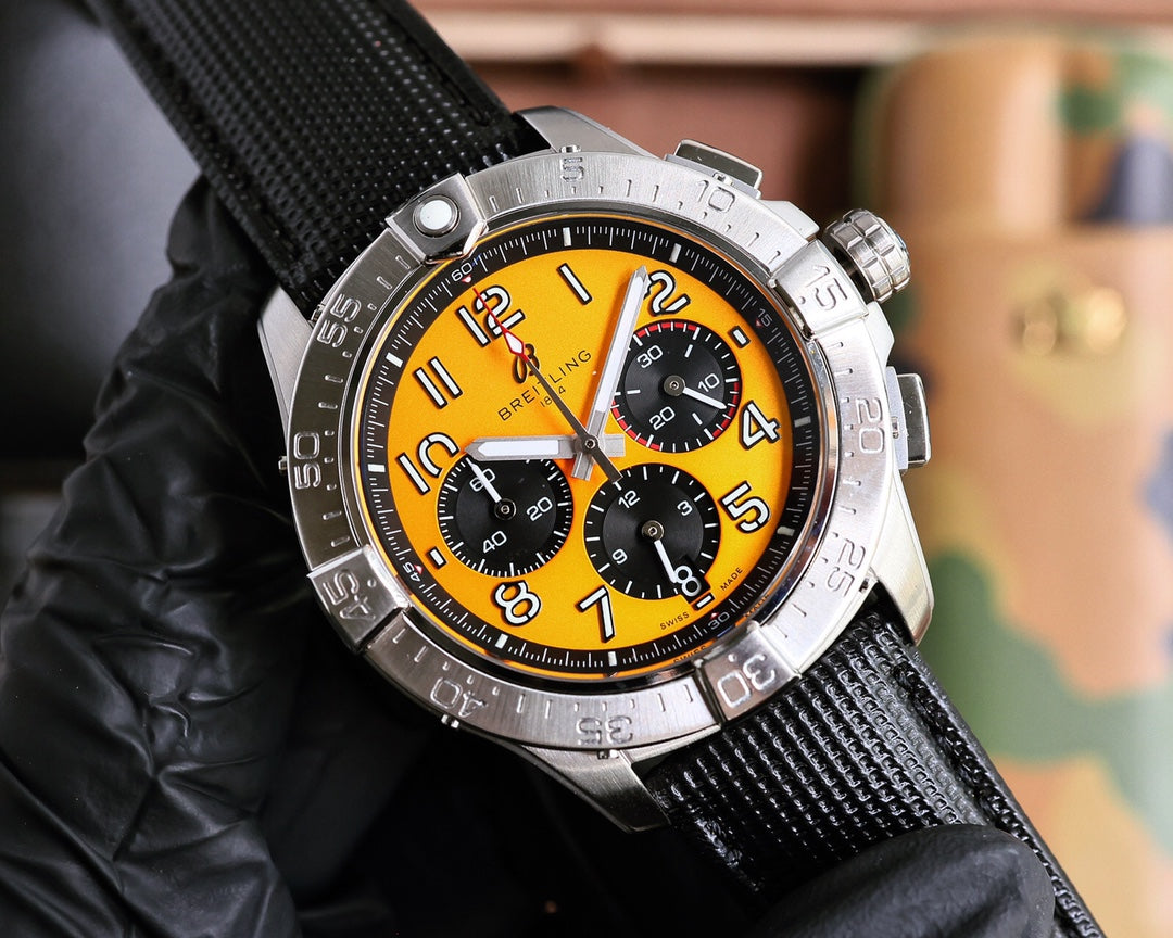 Chronograph -Silver Ceramic Yellow - Black Rubber - Quartz - 43mm