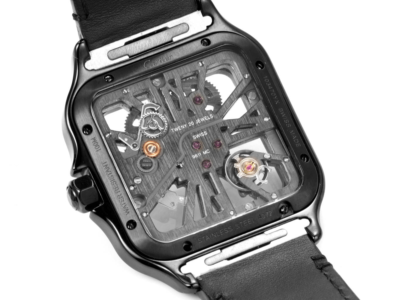 Two hands -Black Silver -Ultra-thin Hollow -Black Leaher - Automatic - 40mm