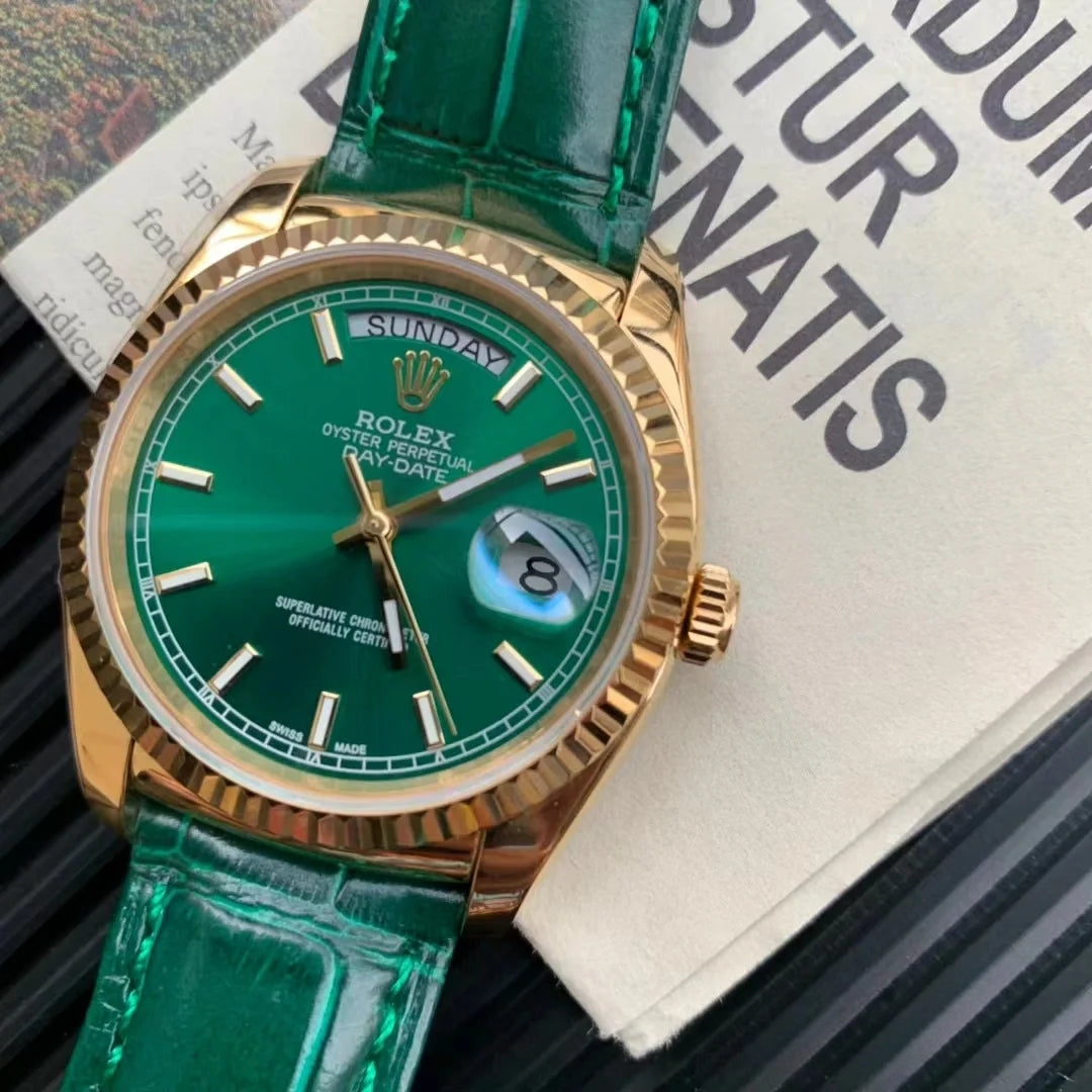 D-date- M118138- Green Yellow gold - Green Leather- Automatic - 40mm