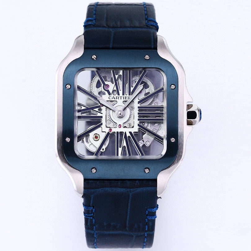 Two hands -Blue Silver -Ultra-thin Hollow -Blue Leaher - Automatic - 40mm