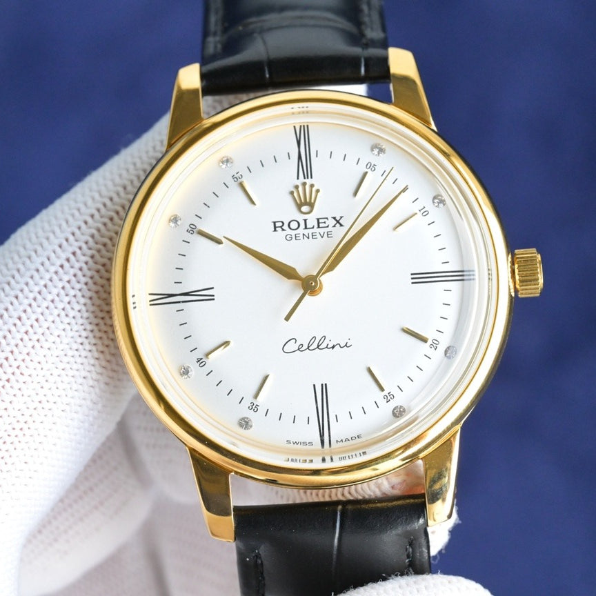 Yellow White - Black Leather - Automatic - 42mm