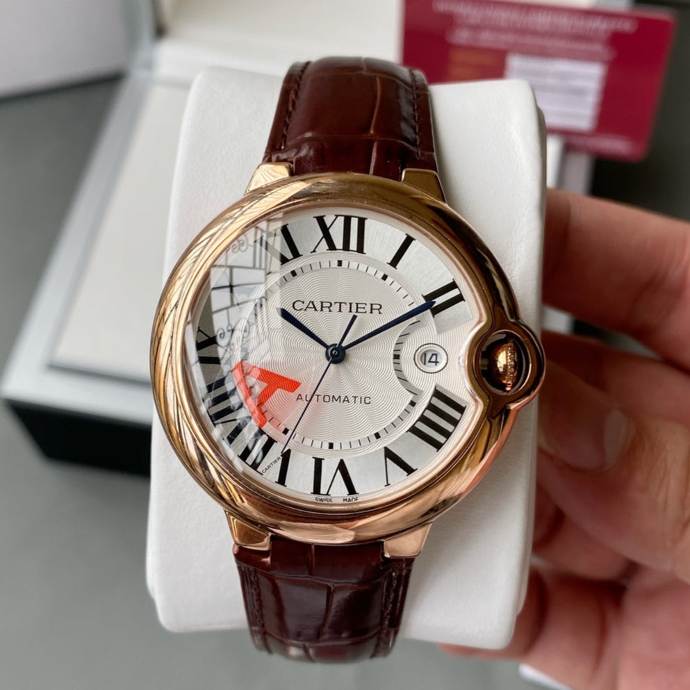 Rosegold 316L Steel - Wine Red Leather - Automatic - 42mm