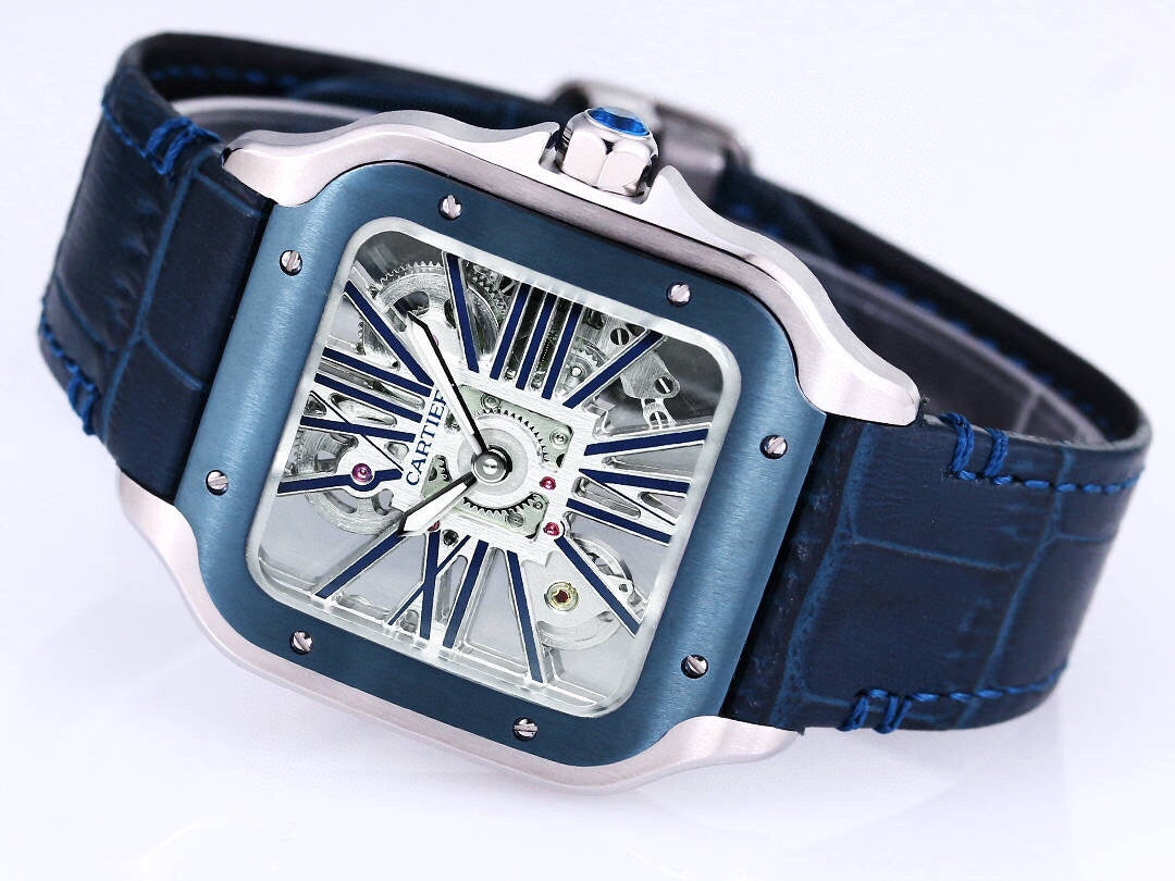 Two hands -Blue Silver -Ultra-thin Hollow -Blue Leaher - Automatic - 40mm