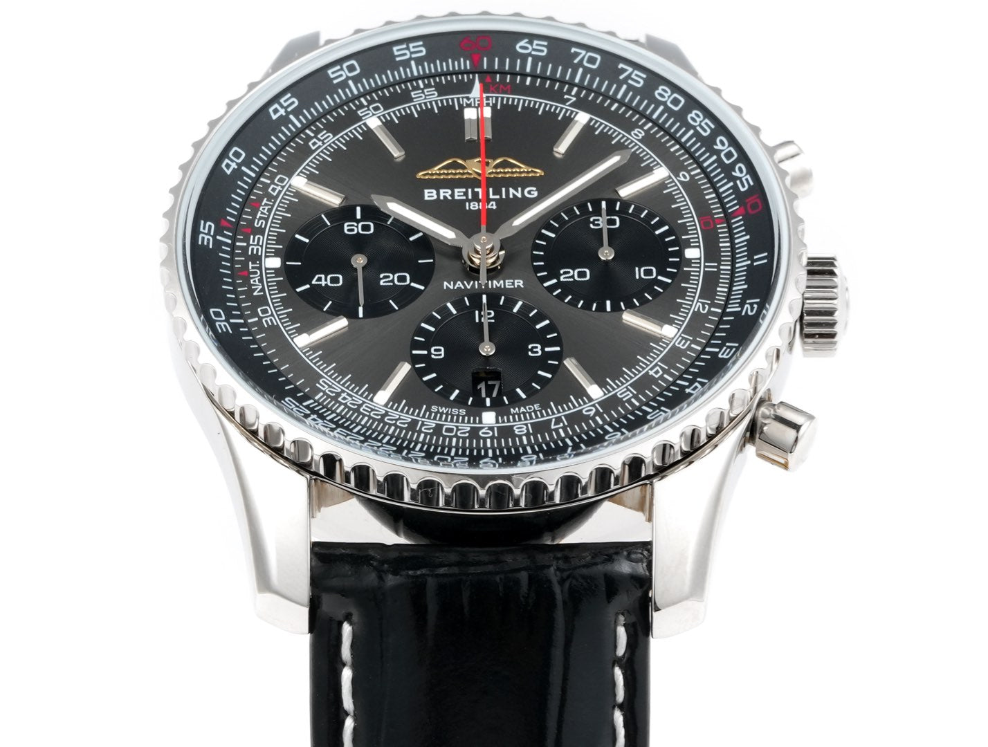 Chronograph - White Ceramic - Grey Black- N-Timer - Brown Leather - Automatic - 43mm