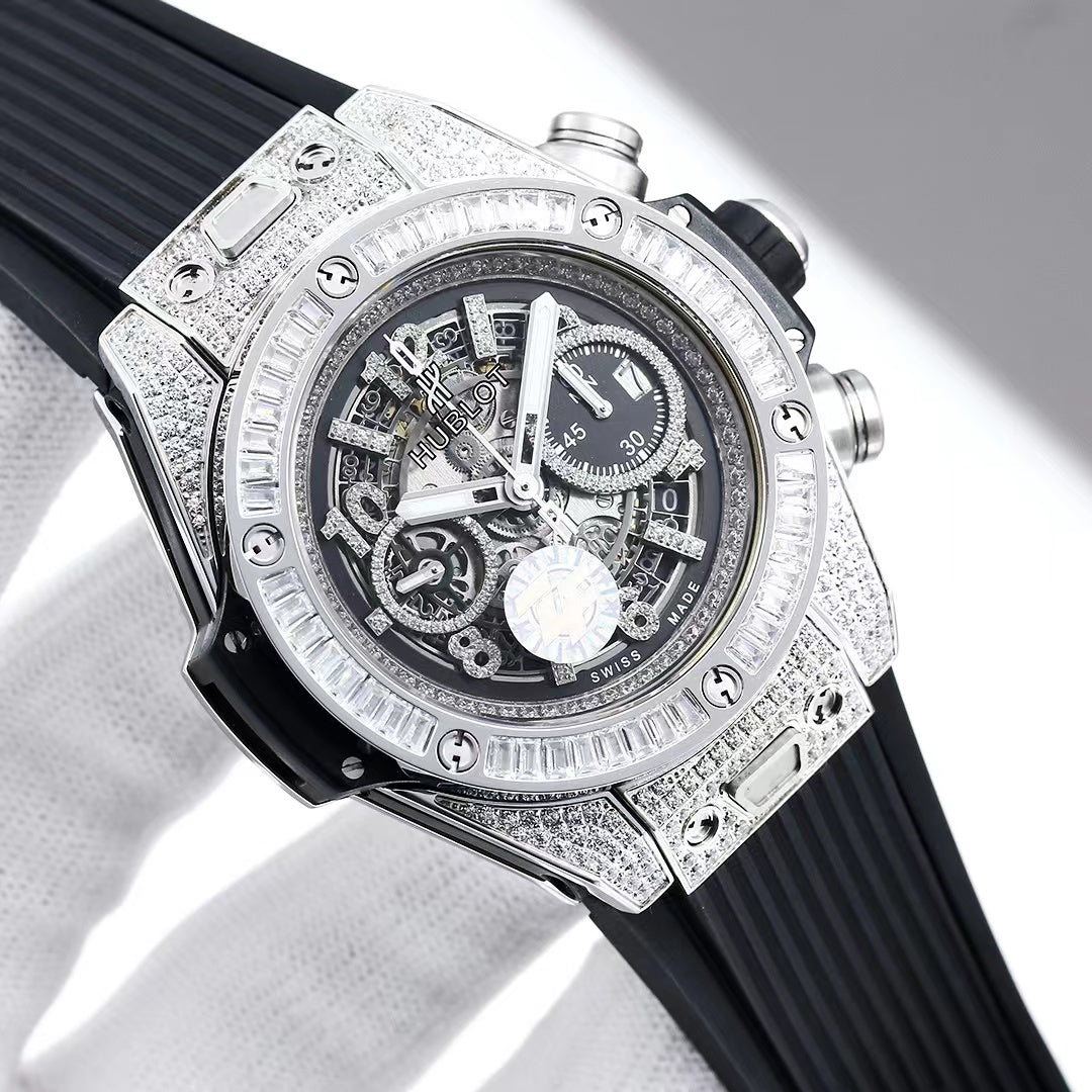 TOP! Silver - Hollow 904L Steel - Black Rubber - Automatic - 42mm