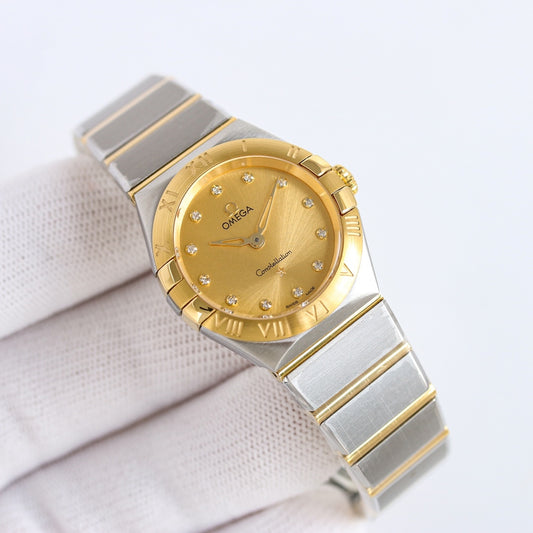 LADY - Two Hands -Yellow gold - Silver 904L Steel - Quartz - 28mm