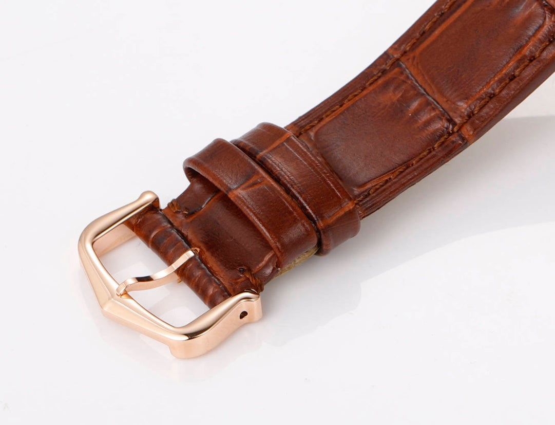 LADY -Two hands - Rosegold -Brown Leather - Automatic -31mm