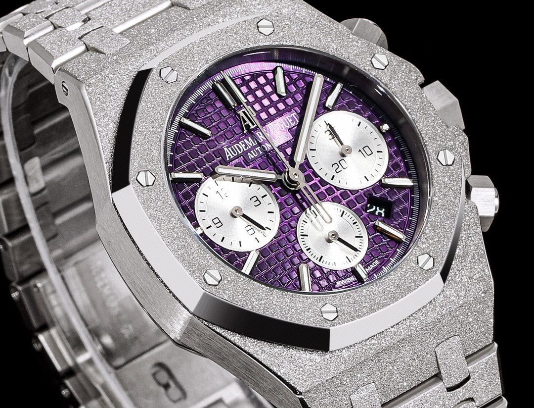 Chronograph - Frosted Silver -Purple White- 904L Steel - Automatic - 41mm