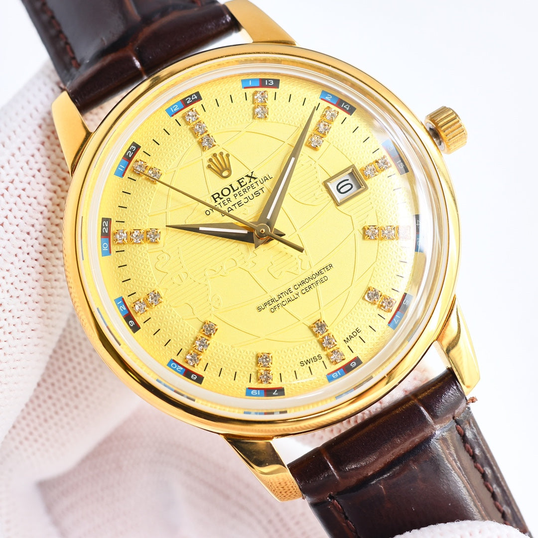 Luxury dial -Yellow gold - Brown Leather - Automatic - 42mm
