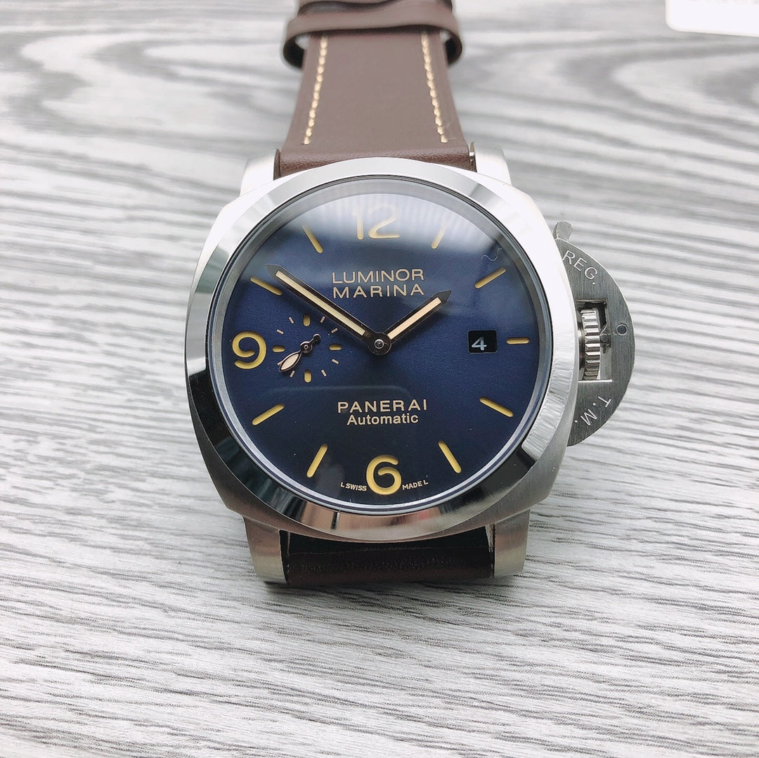 Blue -Silver 904L Steel - Brwon rubber -Automatic - 44mm