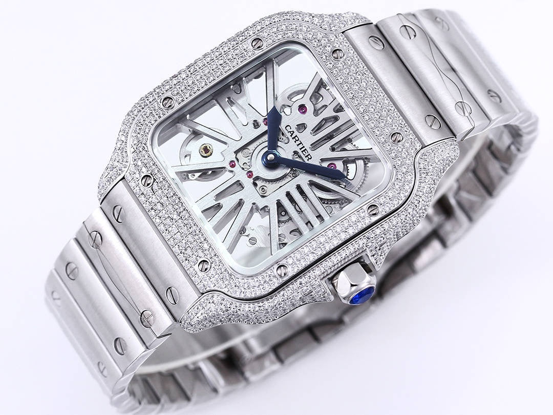 Two hands - Full rhinestone Silver -Ultra-thin Hollow -Silver 904L Steel - Automatic - 40mm