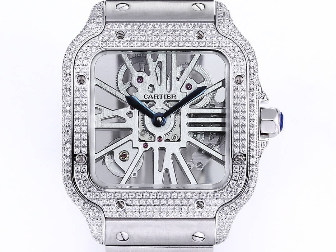 Two hands - Full rhinestone Silver -Ultra-thin Hollow -Silver 904L Steel - Automatic - 40mm