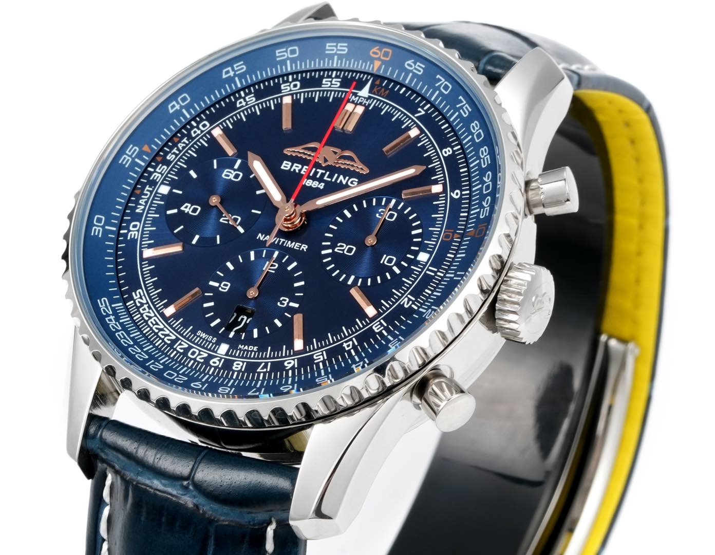 Chronograph - Silver Blue - Blue - N-Timer - Blue Leather - Automatic - 43mm
