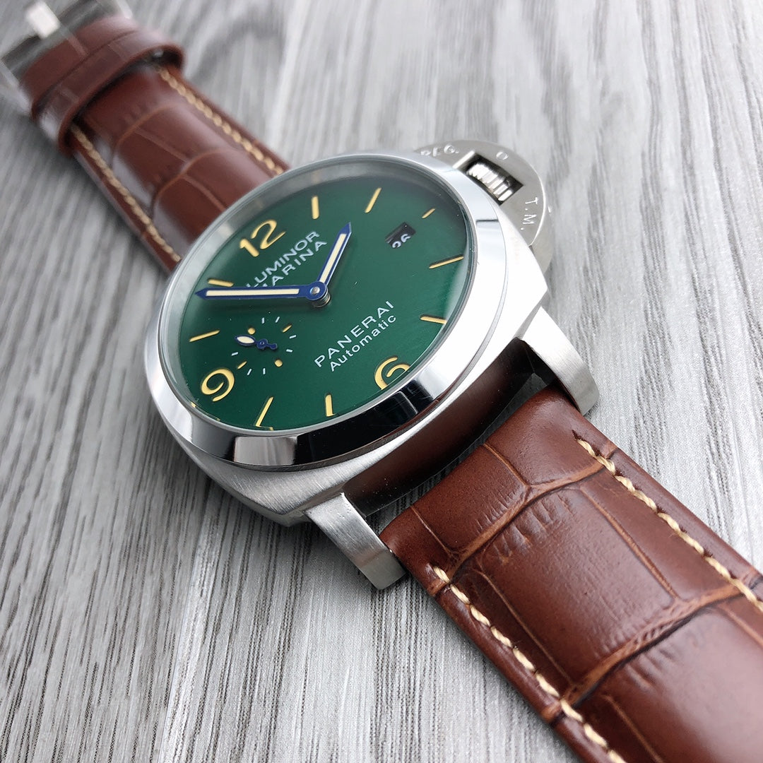 Green Silver -904L Steel - Brown Leather -Automatic - 44mm