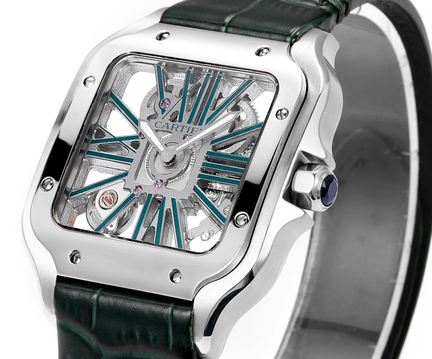 Two hands -Green Silver -Ultra-thin Hollow -Dark green Leaher - Automatic - 40mm