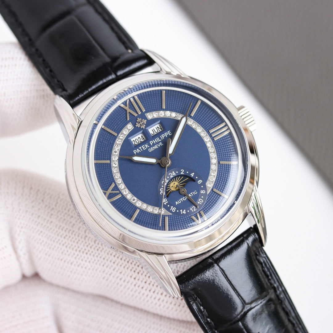 Calendar- Blue - Black Leather - Automatic - 41mm