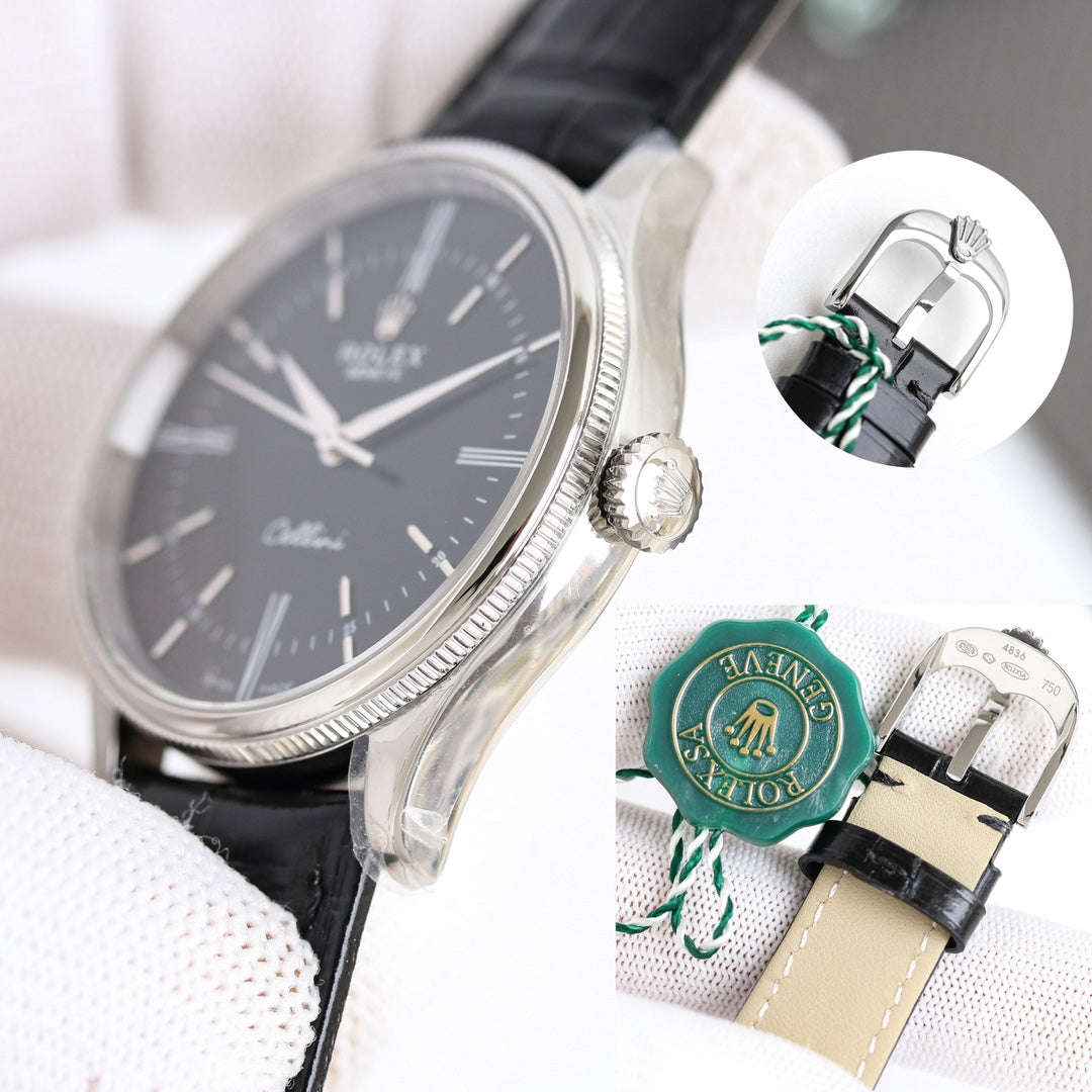 Black -904L Silver - Black Leather - Automatic - 39mm