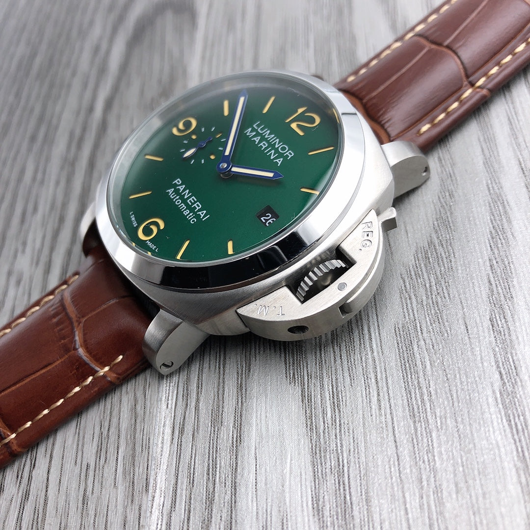 Green Silver -904L Steel - Brown Leather -Automatic - 44mm