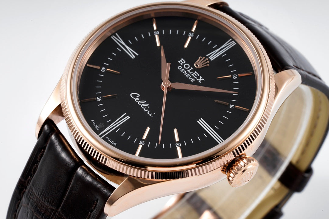Black -904L Rosegold - Brown Leather - Automatic - 39mm