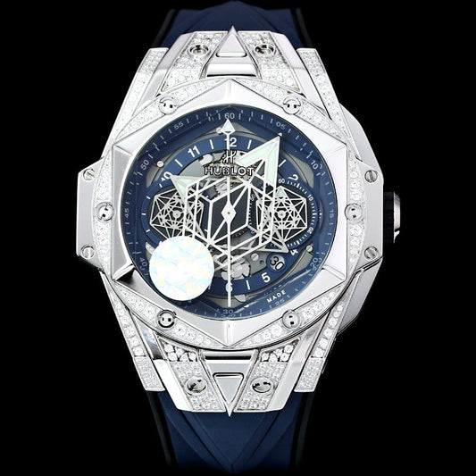 White rhinestone - Blue Rubber - Automatic - 45mm