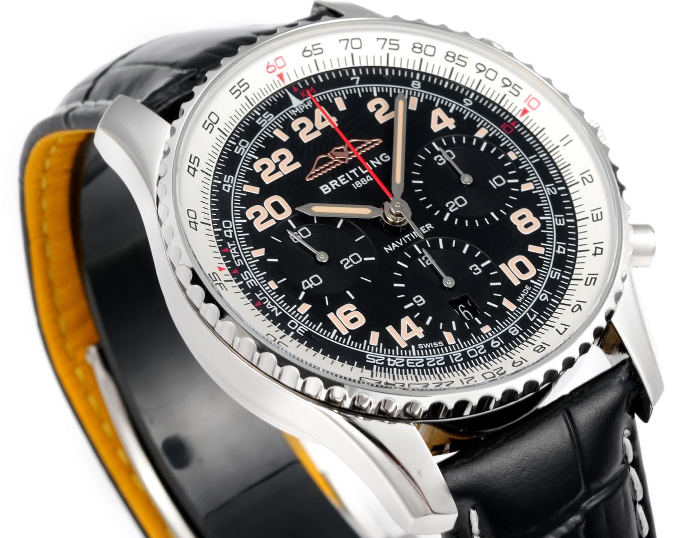 Chronograph - White Ceramic -Black- N-Timer - Black Leather - Automatic - 43mm