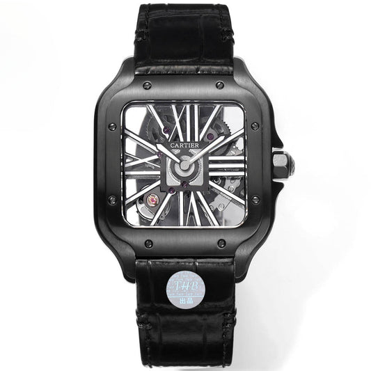 Two hands -Black Silver -Ultra-thin Hollow -Black Leaher - Automatic - 40mm