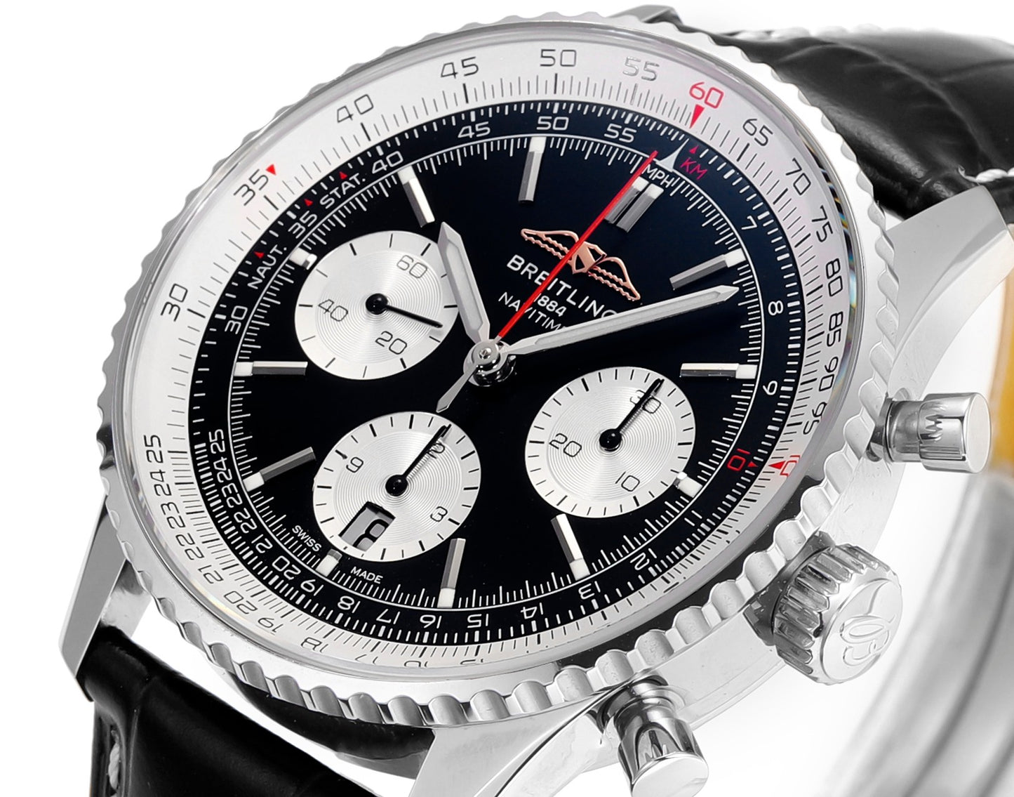 Chronograph - White Ceramic - Black- N-Timer - Black Leather - Automatic - 43mm