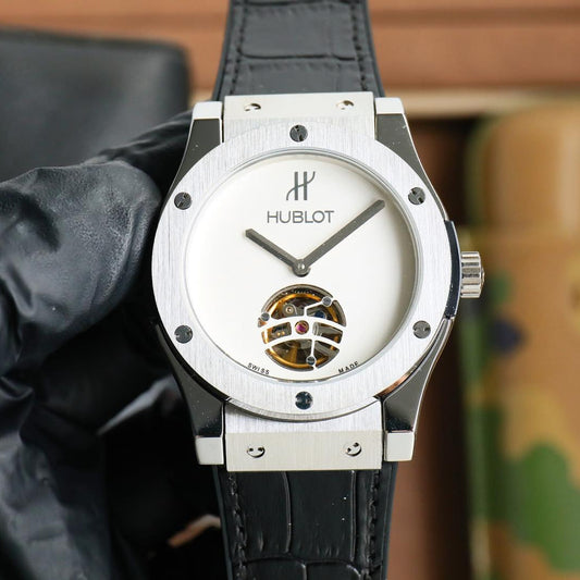 White - Black Leather - Automatic - 45mm