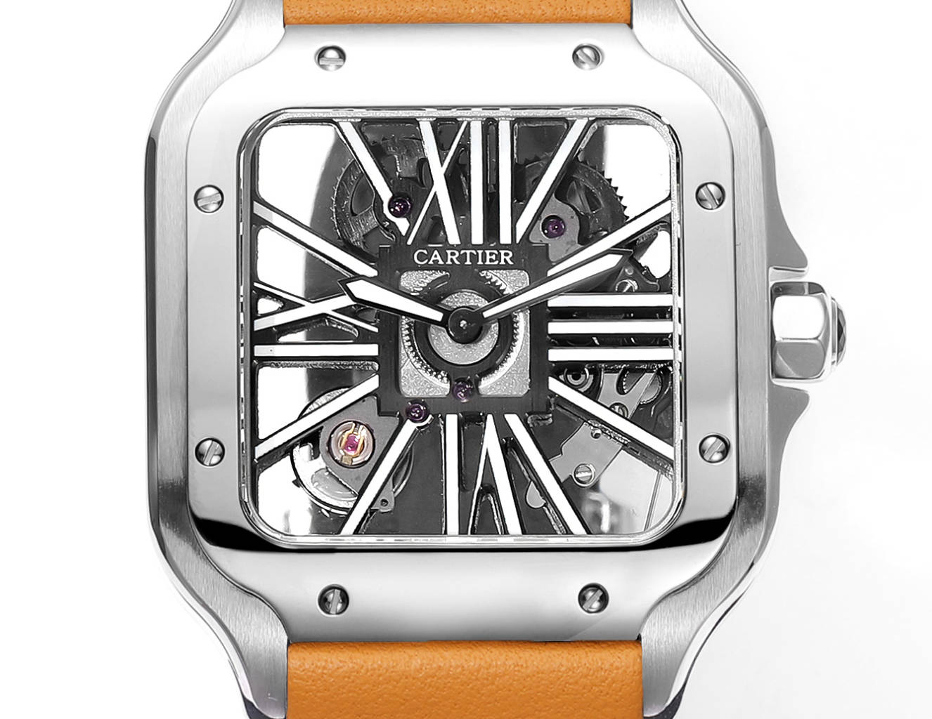 Two hands - Silver -Ultra-thin Hollow -Orange Leaher - Automatic - 40mm