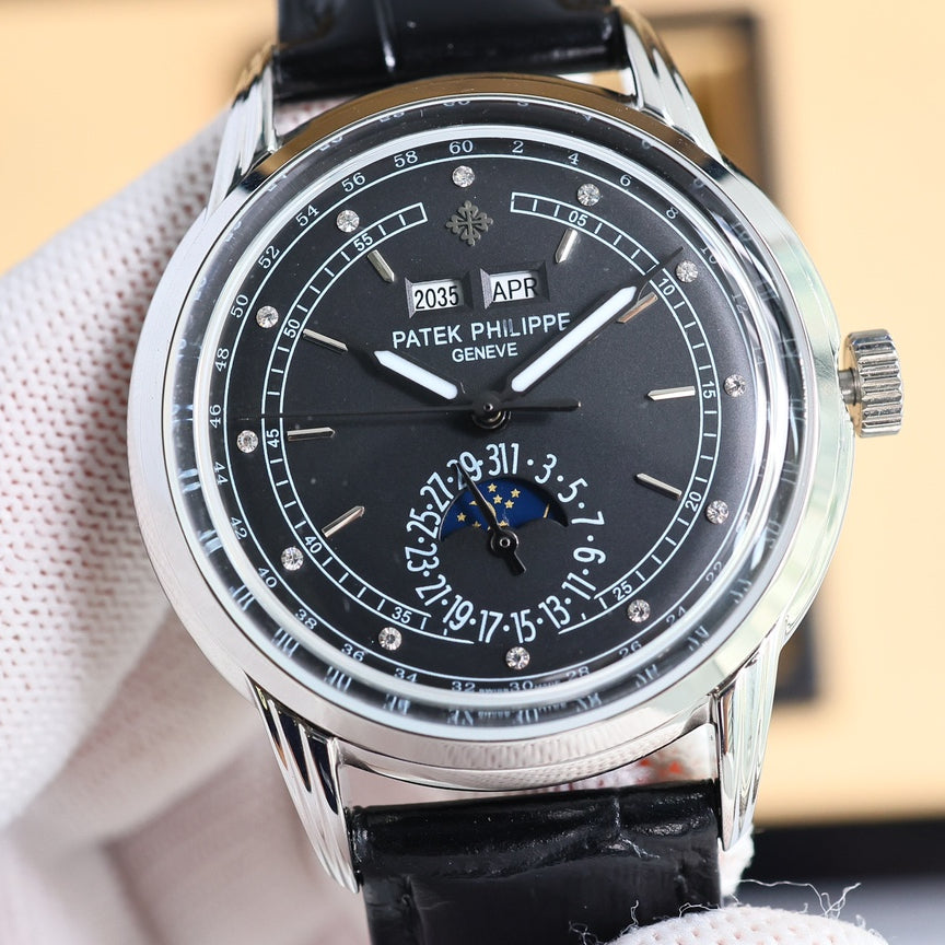 Calendar- Black - Black Leather - Automatic - 41mm