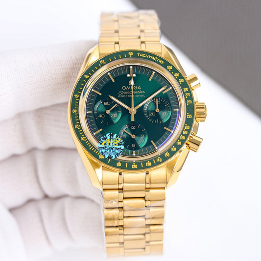 Chronograph -Moon- Green -Yellowgold 316L Steel- Automatic - 42mm