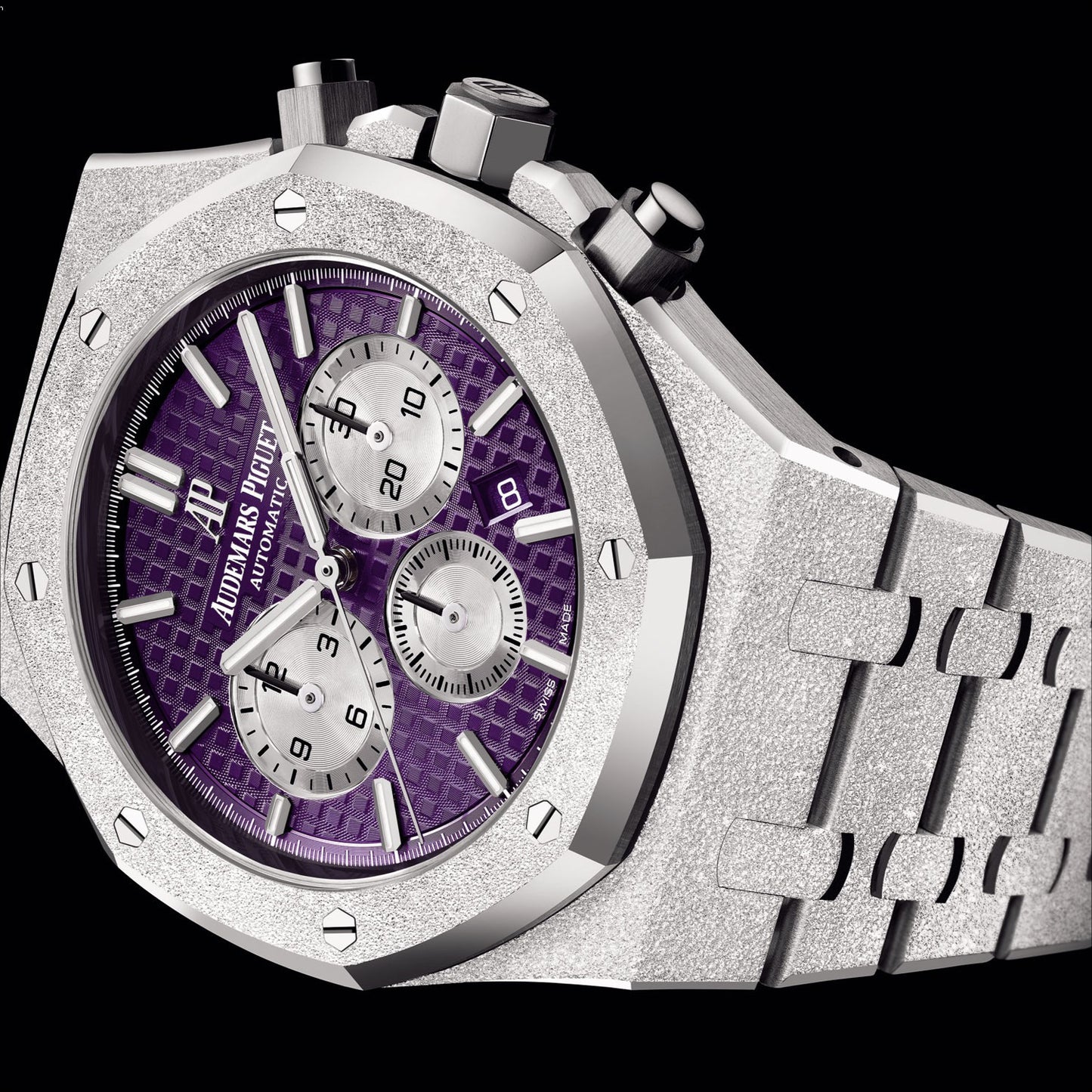 Frosted Silver -Purple White- 904L Steel - Quartz - 41mm