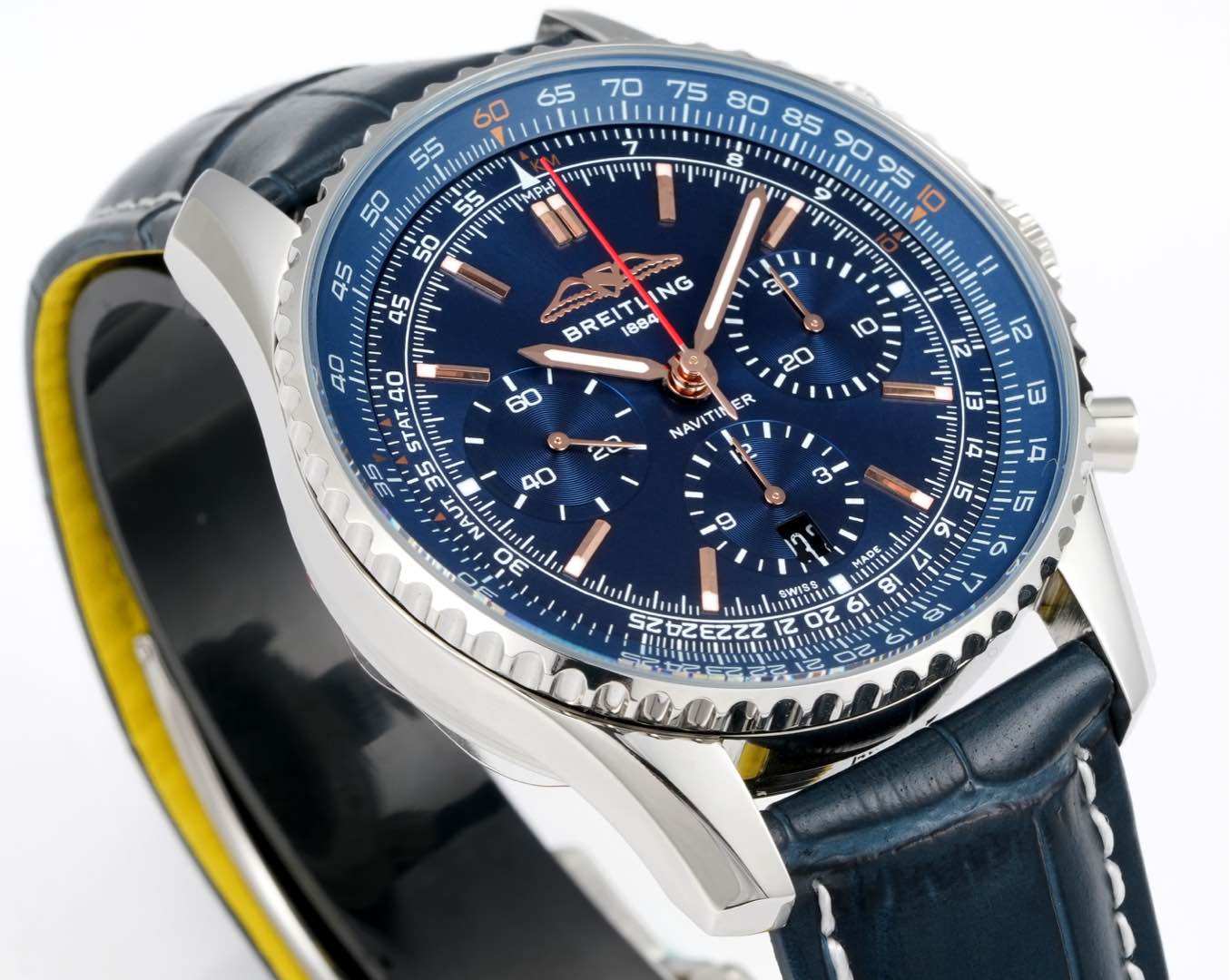 Chronograph - Silver Blue - Blue - N-Timer - Blue Leather - Automatic - 43mm