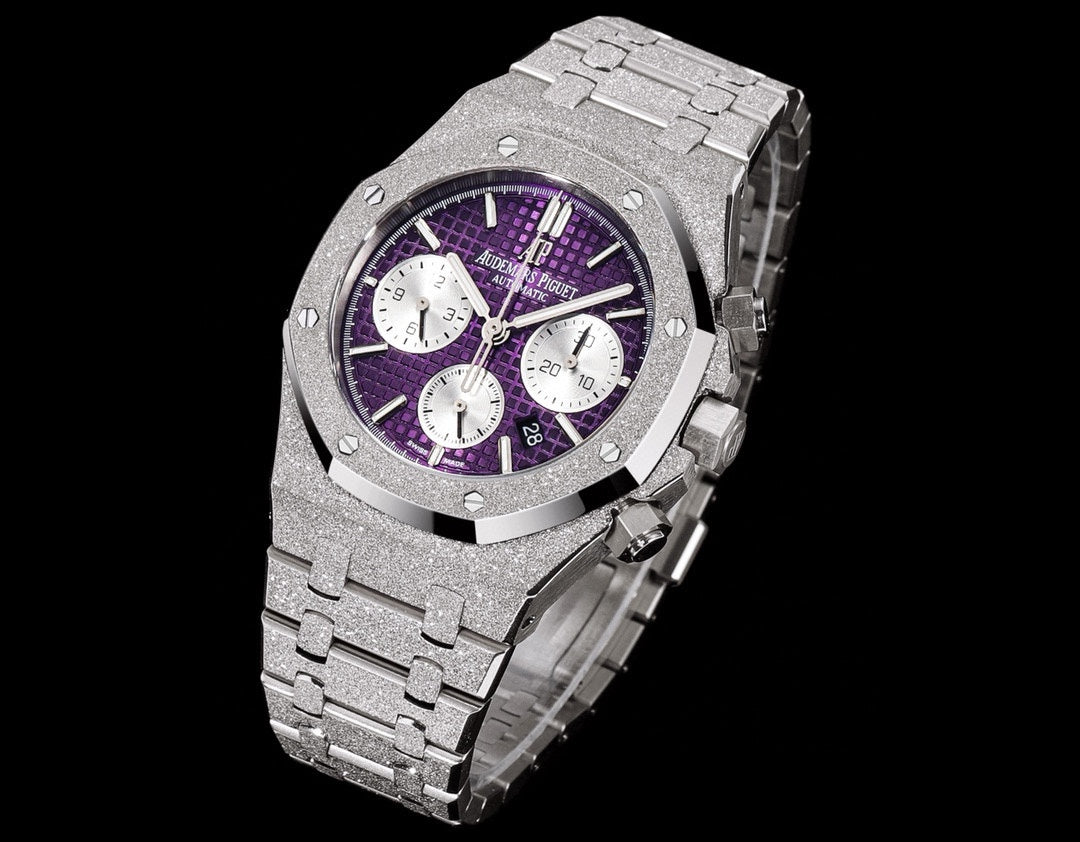 Chronograph - Frosted Silver -Purple White- 904L Steel - Automatic - 41mm