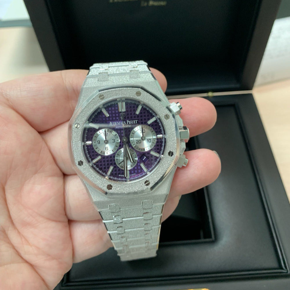 Frosted Silver -Purple White- 904L Steel - Quartz - 41mm