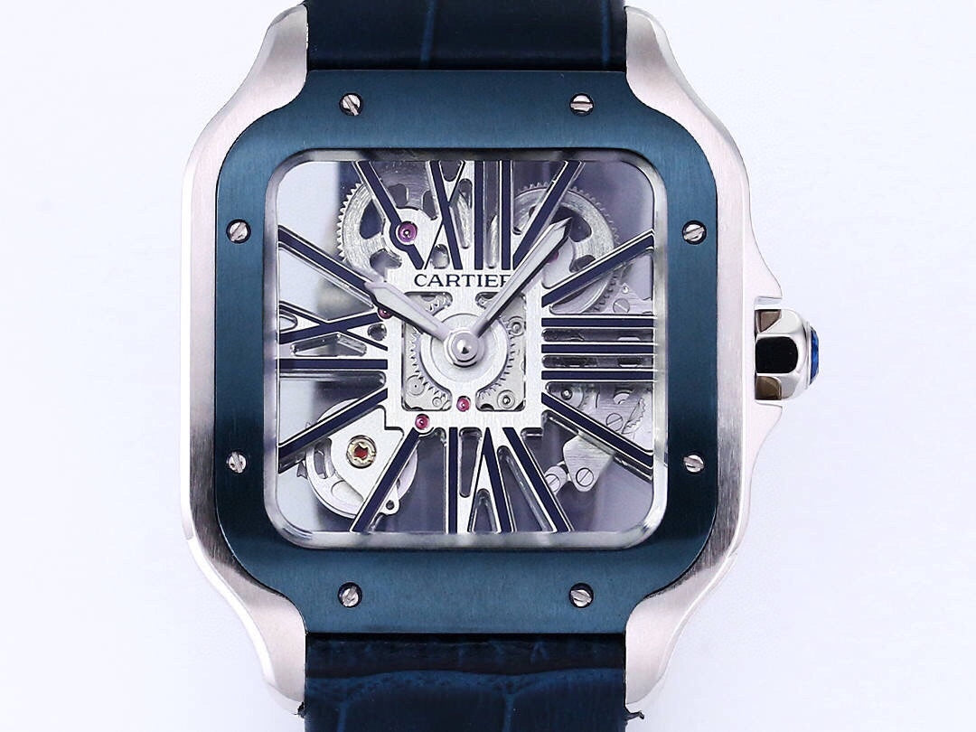 Two hands -Blue Silver -Ultra-thin Hollow -Blue Leaher - Automatic - 40mm