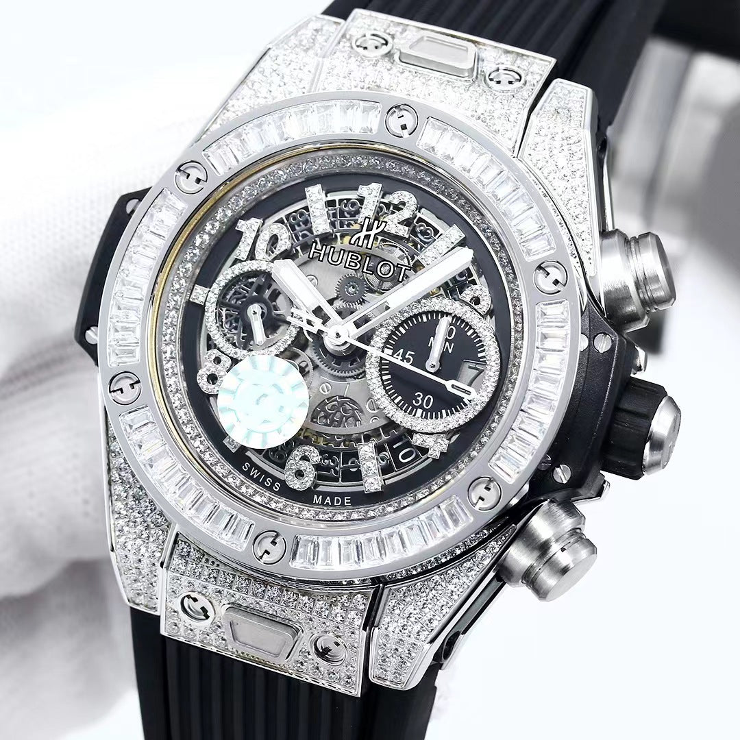 TOP! Silver - Hollow 904L Steel - Black Rubber - Automatic - 42mm