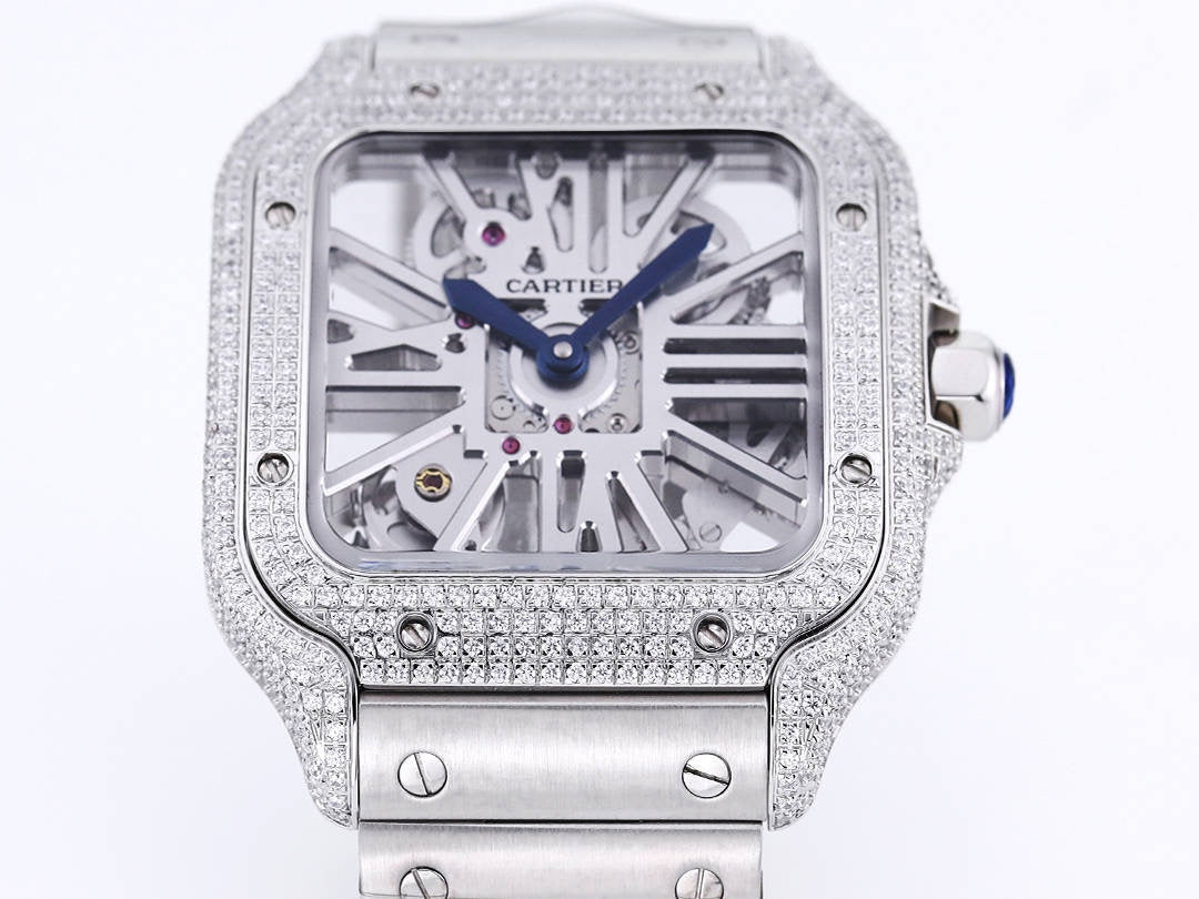 Two hands - Full rhinestone Silver -Ultra-thin Hollow -Silver 904L Steel - Automatic - 40mm