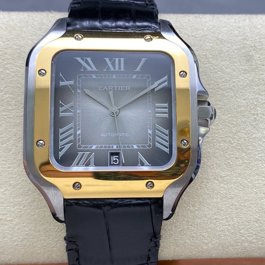 Grey Yellow 316L Steel - Black Leather - Automatic - 47*40mm