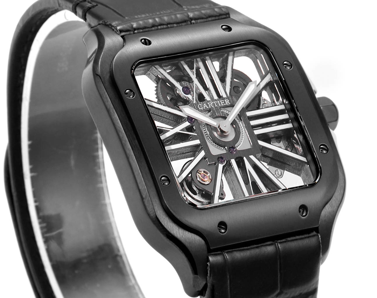 Two hands -Black Silver -Ultra-thin Hollow -Black Leaher - Automatic - 40mm