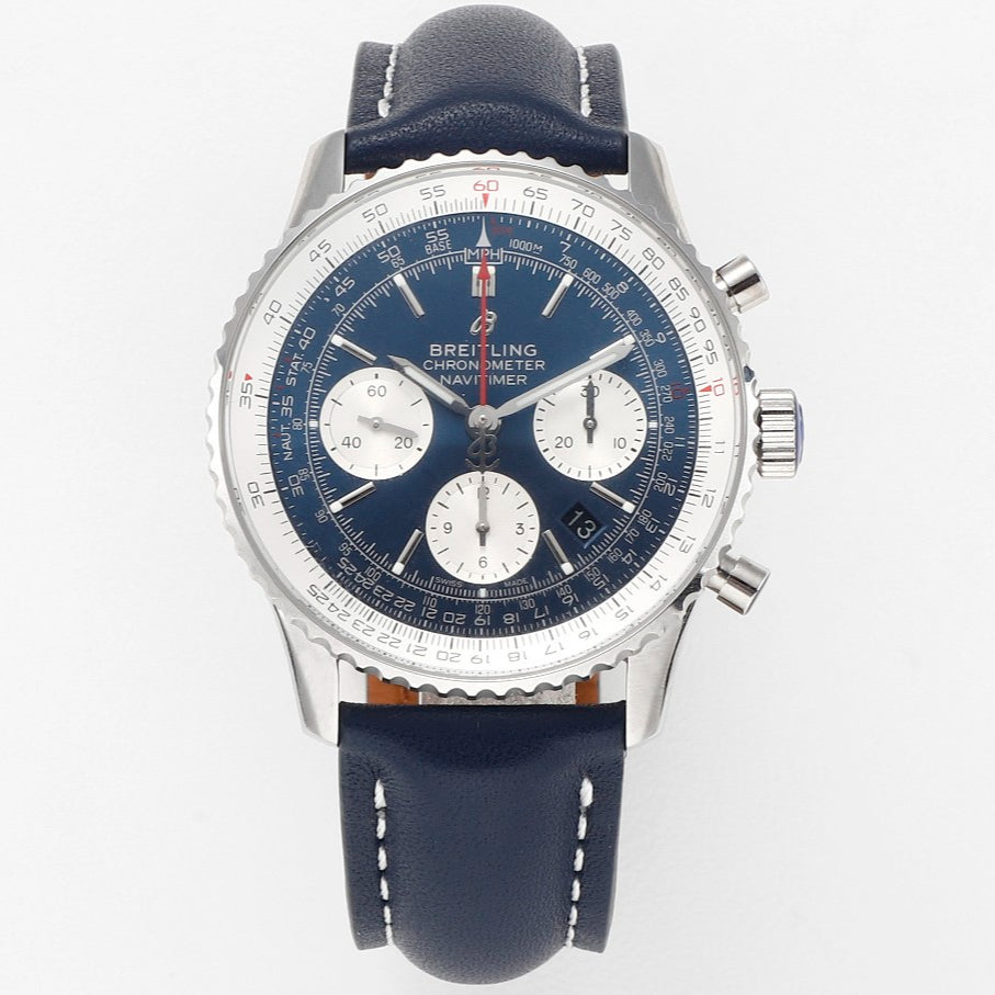 Chronograph - White Ceramic - Blue White- N-Timer - Blue Leather - Automatic - 43mm