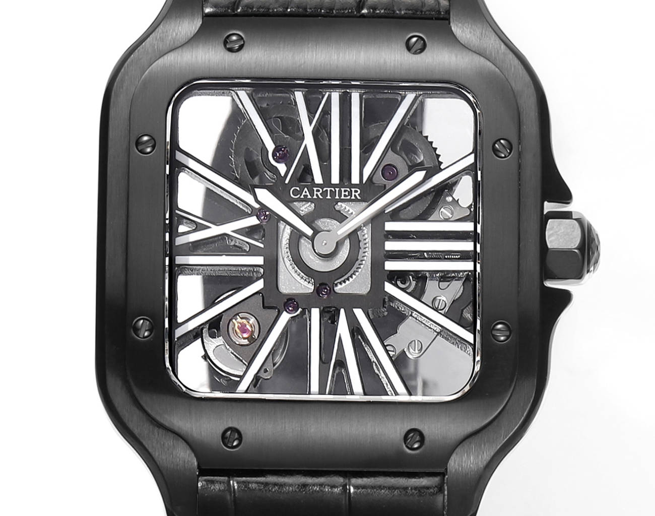 Two hands -Black Silver -Ultra-thin Hollow -Black Leaher - Automatic - 40mm