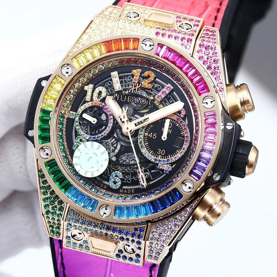 TOP! Rainbow Hollow 904L Steel - Rainbow Leather - Automatic - 42mm