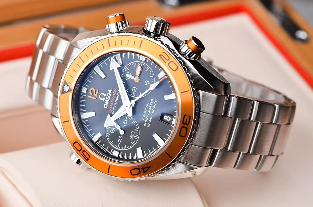 Chronograph - Black -Orange bezel - Silver 904L Steel- Automatic - 45.5mm