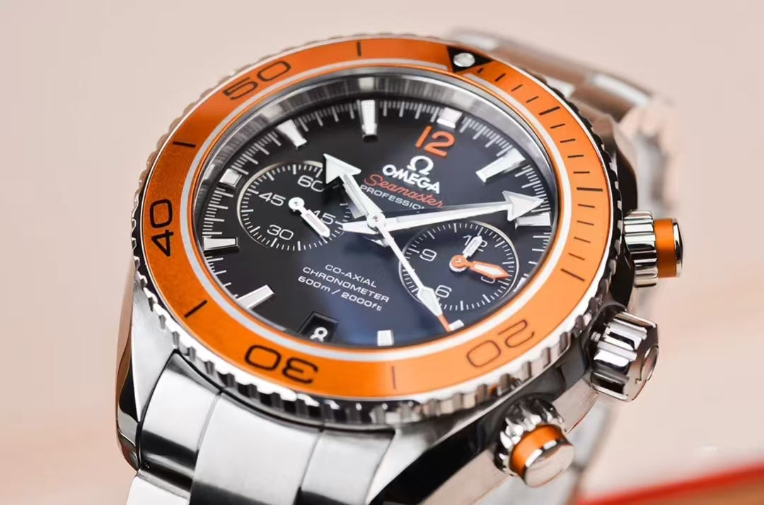 Chronograph - Black -Orange bezel - Silver 904L Steel- Automatic - 45.5mm