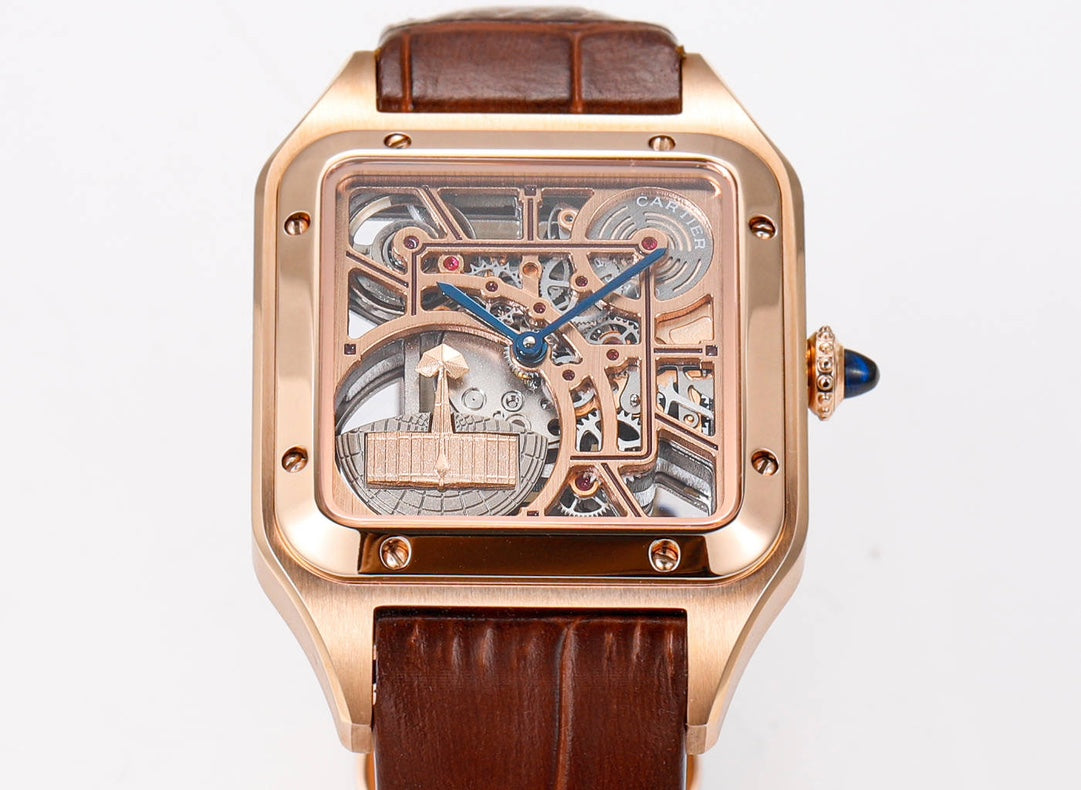 LADY -Two hands - Rosegold -Brown Leather - Automatic -31mm