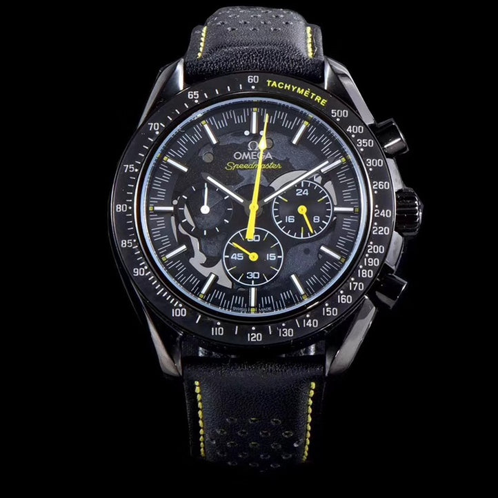 Chronograph -Moon dial - Grey - Black Leather- Quartz - 44mm