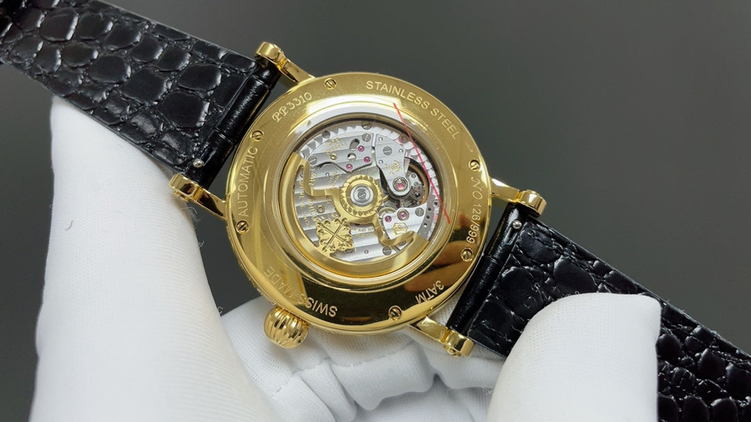 Silver Yellow Gold - Black Leather - Automatic - 42mm