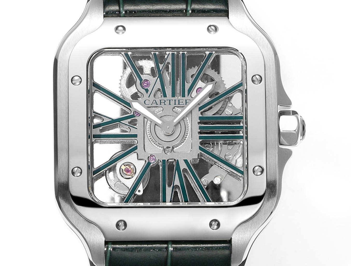 Two hands -Green Silver -Ultra-thin Hollow -Dark green Leaher - Automatic - 40mm